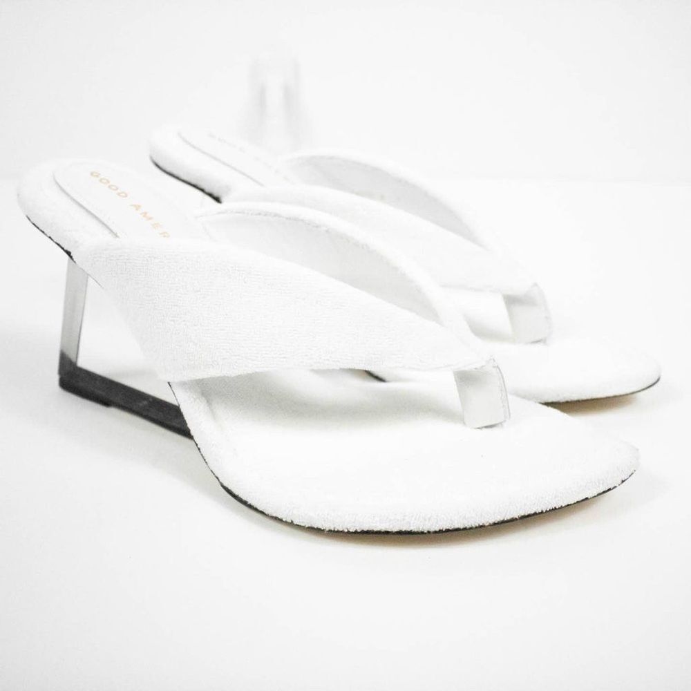 25. Good American White Terry Thong Wedge Sandals Women Size 6 Wedges Block Heel - Picture 4 of 8